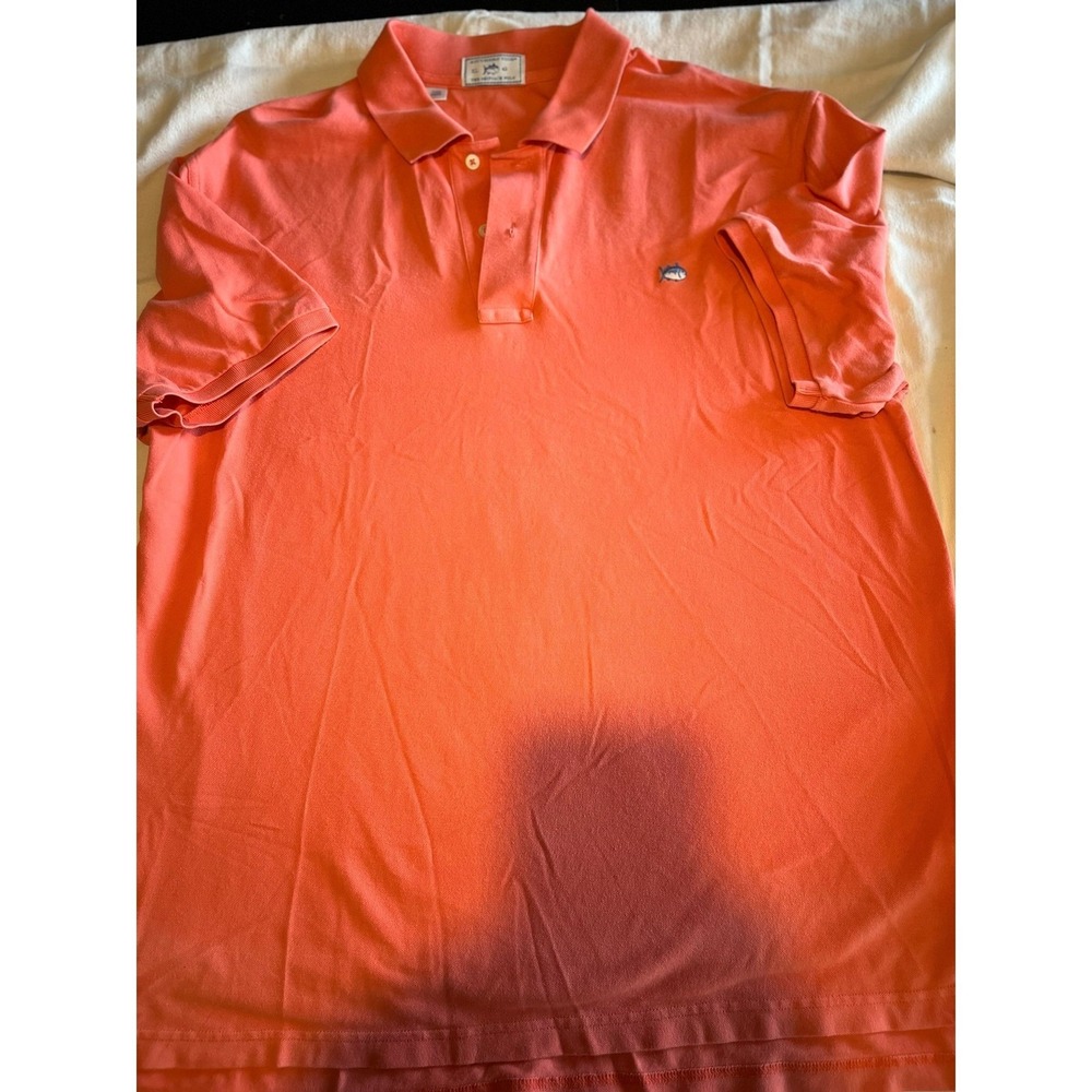 Southern Tide Polo Shirt Mens Small Orange Short Sleeve Tuna Logo Casual